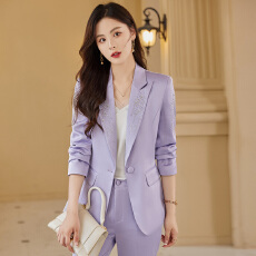 批发醋酸缎面紫色西装外套女2022<b class='q'>秋</b>季新款时尚气质高端职业小西服套装