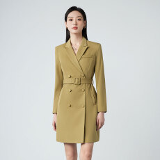 批发系腰带收腰显瘦连衣裙女2025早秋新款高级感气质<b class='q'>双排扣</b>通勤<b class='q'>西装</b>裙