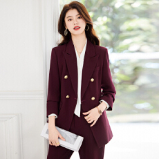 批发通勤职业工作服<b class='q'>西装</b>外套女春季高级感修身<b class='q'>双排扣</b>艺考播音西服套装