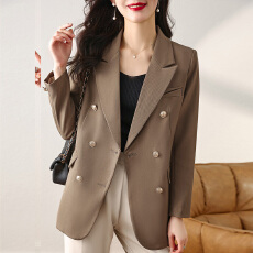 批发气质<b class='q'>双排扣</b>咖啡色<b class='q'>西装</b>外套女秋装高级感休闲通勤长袖职业西服上衣