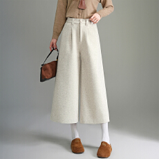 批发羊毛八分阔腿裤女2025秋冬季设计感小众气质通勤百搭小个子休闲裤