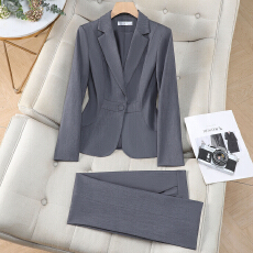 批发女神范气质灰色西装套装职业工作服2026春季设计感高端通勤小西服