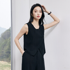 批发时尚亚麻无袖马夹套装夏季2026新款老钱风背心阔腿裤两件套