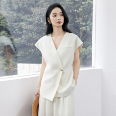 批发时尚亚麻无袖马夹套装夏季2026新款老钱风背心阔腿裤两件套