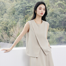 批发圆领马夹女无袖宽松休闲通勤宽肩打底中长背心上衣