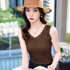 批发白色V领吊带背心女款内搭免穿内衣一体式遮肚背心<b class='q'>蕾丝</b>花边<b class='q'>打底衫</b>