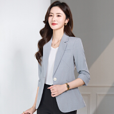 批发七分袖灰色西装外套女2026夏季<b class='q'>新款</b>通勤职业工作服气质小个子西服