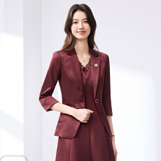 批发<b class='q'>酒红色</b>西装外套女2026年新款修身七分袖气质通勤职业装修身西装