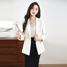 批发米<b class='q'>白色</b>小香风西装外套女秋季粗花呢气质通勤休闲西服上衣