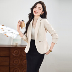 批发米白色短款亚麻西装外套女<b class='q'>春</b>秋小个子苎麻气质通勤小西服