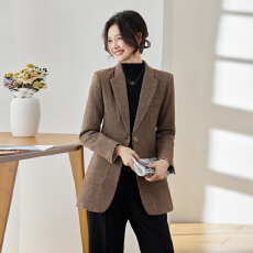 批发咖啡色亚麻西装外套女<b class='q'>春</b>秋复古气质苎麻小个子通勤小西服
