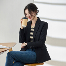 批发黑色修身亚麻西装外套女<b class='q'>春</b>秋气质苎麻小个子通勤小西服