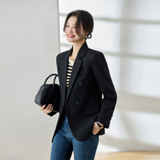 批发黑色亚麻西装外套女<b class='q'>春</b>秋薄款休闲苎麻小个子通勤小西服