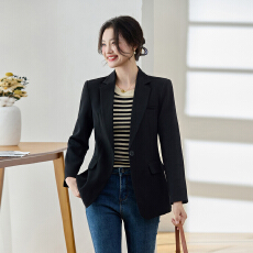 批发黑色收腰亚麻西装外套女<b class='q'>春</b>秋修身显瘦气质苎麻通勤小西服
