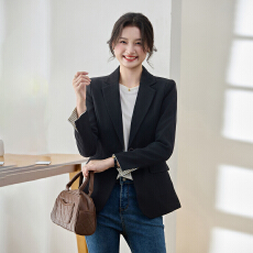 批发黑色亚麻西装外套女<b class='q'>春</b>秋薄款休闲气质小个子通勤苎麻小西服