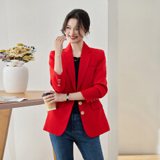 批发红色西装外套女<b class='q'>春</b>秋高级感金扣宽松休闲气质本命年正红色小西服