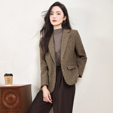 批发橄榄绿短款灯芯绒西装外套女秋<b class='q'>冬</b>复古小个子休闲通勤小西服