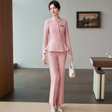 批发新中式立领长袖职业套装女<b class='q'>酒店</b>餐饮服务员前台接待<b class='q'>工作服</b>两件套