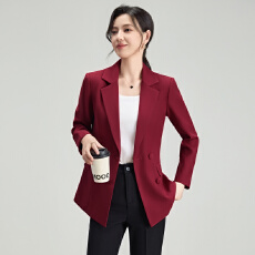 批发酒红色<b class='q'>修身</b>西装外套女气质通勤商务宴会百搭长袖小西服