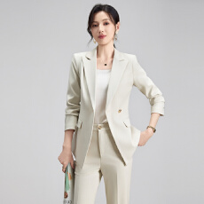 批发米白小香风职业套装女<b class='q'>七分袖</b>西装直筒长裤春夏通勤正式两件套