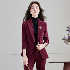 批发咖色人字纹毛呢西装外套女<b class='q'>秋</b>冬复古休闲气质中长款呢子小西服