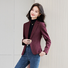 批发紫红色单扣短款<b class='q'>小西装</b>外套女<b class='q'>修身</b>显瘦通勤休闲职业西服上衣