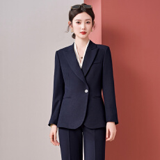 批发高级感藏蓝色西装外套女<b class='q'>修身</b>显瘦单扣<b class='q'>小西装</b>职场正式场合面试套装