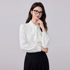批发蝴蝶结<b class='q'>白</b>色雪纺衬衫女上衣长袖通勤职业气质衬衣面试正装女套装