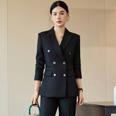 批发气质通勤西服套裤女双排扣翻领七分袖西装外套商务面试正装<b class='q'>女士</b>