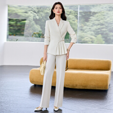 批发春<b class='q'>夏</b>薄款米白色职业西装套裤女七分袖修身西服微喇长裤商务面试