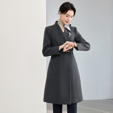 批发深灰色收腰中<b class='q'>长款</b>职业大衣<b class='q'>女</b>腰带款酒店前台通勤气质工作服外套