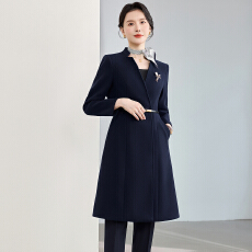 批发藏青色<b class='q'>长款</b>收腰<b class='q'>西装</b>外套<b class='q'>女</b>配西裤两件套酒店前台空姐气质职业套装