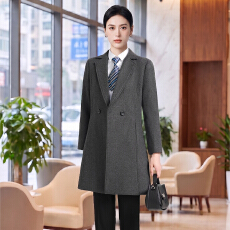 批发灰色中<b class='q'>长款</b>职业毛呢大衣<b class='q'>女</b>酒店物业前台接待正装通勤呢子外套