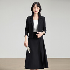 批发知性黑西服两件套女七分袖开衫外套高腰大摆<b class='q'>半身裙</b>酒店前台正装