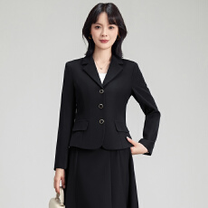 批发修身黑色<b class='q'>职业</b>套装女短版多粒扣西服高腰垂感半裙酒店前台工作服