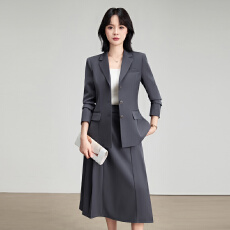 批发夏季薄款深灰<b class='q'>职业</b>套装女七分袖外套垂感中长半裙酒店前台工作服