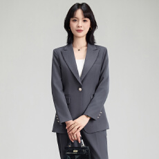 批发简约深灰商务正装套装女一粒扣<b class='q'>小西装</b>直筒西裤银行公务员工作服