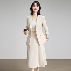 批发温柔风米白西装套裙女修身西服收腰吊带中长裙正式场合女装