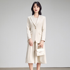批发米白双排扣西装套裙女气质通勤面试<b class='q'>职业</b>装中长款<b class='q'>半身裙</b>两件套