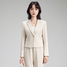 批发米白色<b class='q'>短款</b><b class='q'>小西装</b>套装女高级感通勤职业装气质显瘦两件套