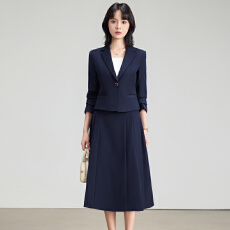 批发知性黑西服两件套女七分袖开衫外套高腰大摆<b class='q'>半身裙</b>酒店前台正装