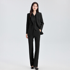 批发气场黑西装三件套女宽松版外套长袖衬衣<b class='q'>高腰</b>阔腿裤商务通勤女装