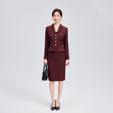 批发酒红色金扣西装套裙女长袖收腰小西服包臀<b class='q'>半身裙</b>商务<b class='q'>职业</b>正装