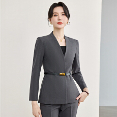 批发高级灰无领西服套裤女收腰显瘦腰带款外套垂感西裤行政<b class='q'>酒店</b><b class='q'>工作服</b>