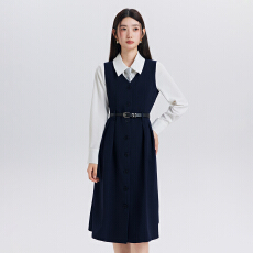 批发藏青色收腰背心连衣裙套装女搭白<b class='q'>衬衫</b>教资面试气质<b class='q'>职业</b>两件套