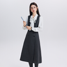 批发简约正装白<b class='q'>衬衣</b>高腰黑色中长伞裙女教师招聘面试知性通勤套装
