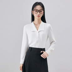 批发简约白 V 领衬衣高腰黑色中长半裙女教师招聘面试正装知性套装