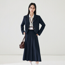 批发复古藏青西服套裙女短款西装中长伞裙秋<b class='q'>冬</b>知性职场面试两件套