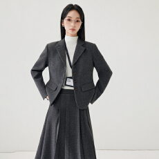 批发复古灰毛呢西装套装女高腰大摆<b class='q'>半身裙</b>知性教师面试正装秋冬套裙