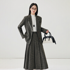 批发复古灰毛呢西装套装女高腰大摆<b class='q'>半身裙</b>知性教师面试正装秋冬套裙